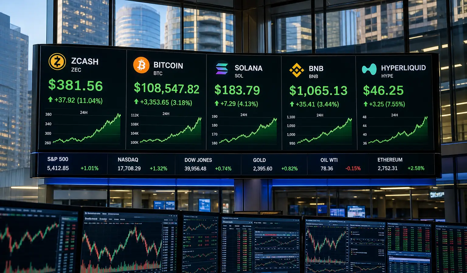 Zcash rośnie o 23%, a Bitcoin utrzymuje się powyżej 76 000 $