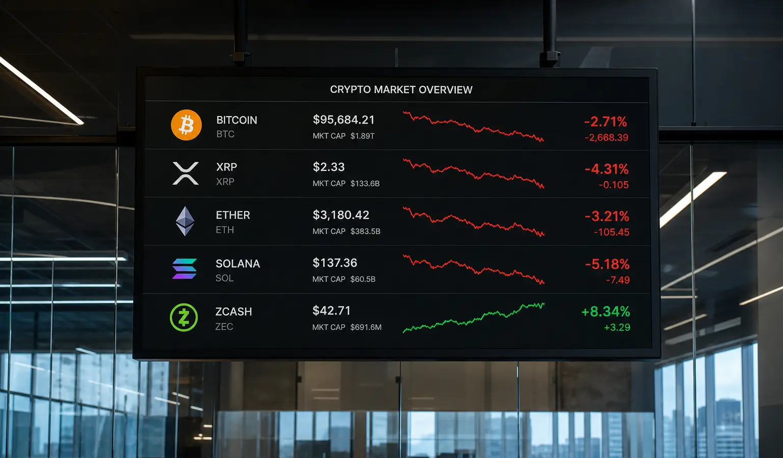 Zcash stijgt 6% terwijl Bitcoin en XRP dalen