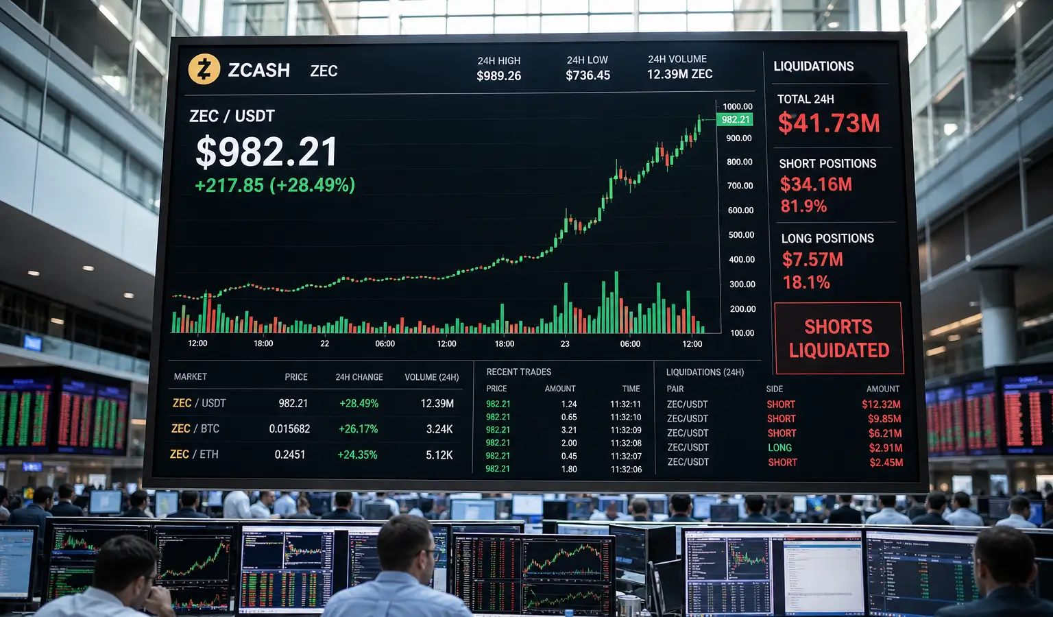 Zcash schiet naar $1.000 na $34,5 miljoen aan liquidaties